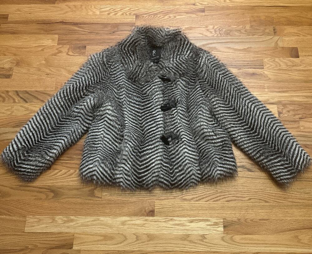 RACHEL ZOE Size Large Zebra Faux Fur Toggle Close Coat Jacket